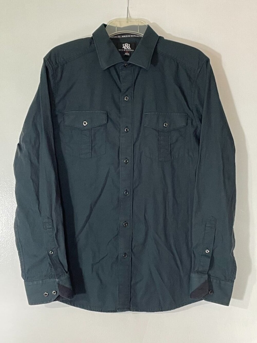 Rock & Republic Men’s Green Oxford Shirt Size Medium Cotton Good Condition